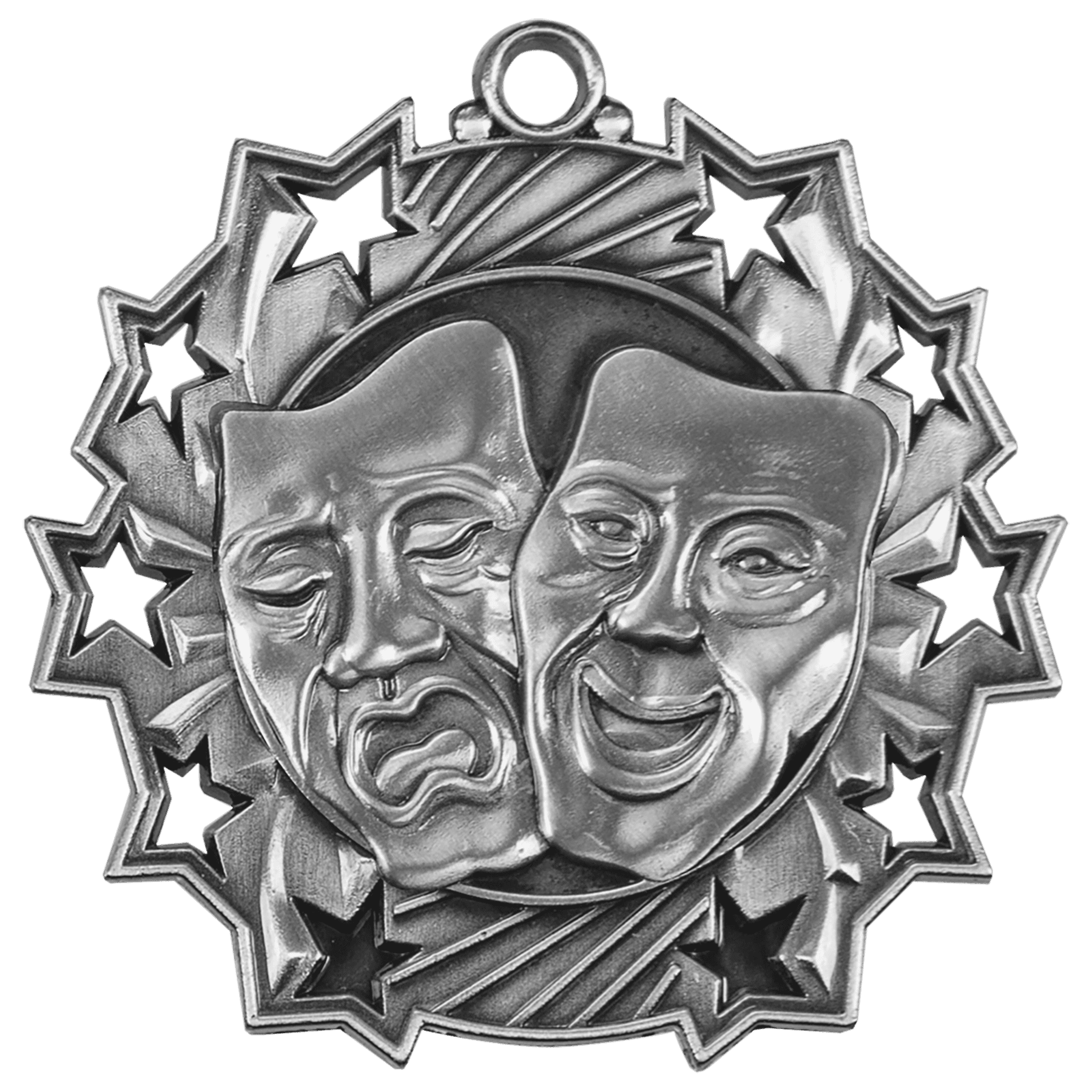 Antique Silver Drama Ten Star Medal - 2 1/4"
