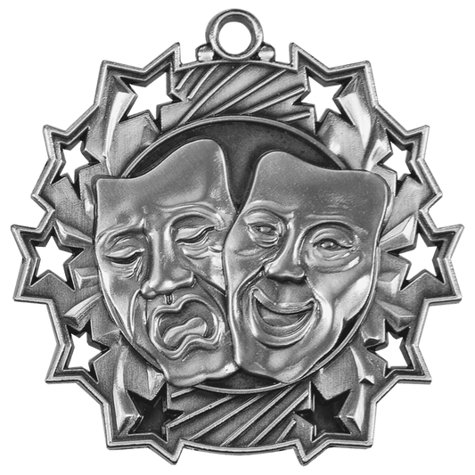 Antique Silver Drama Ten Star Medal - 2 1/4"