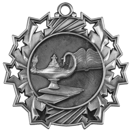 Antique Silver Graduate Ten Star Medal - 2 1/4"