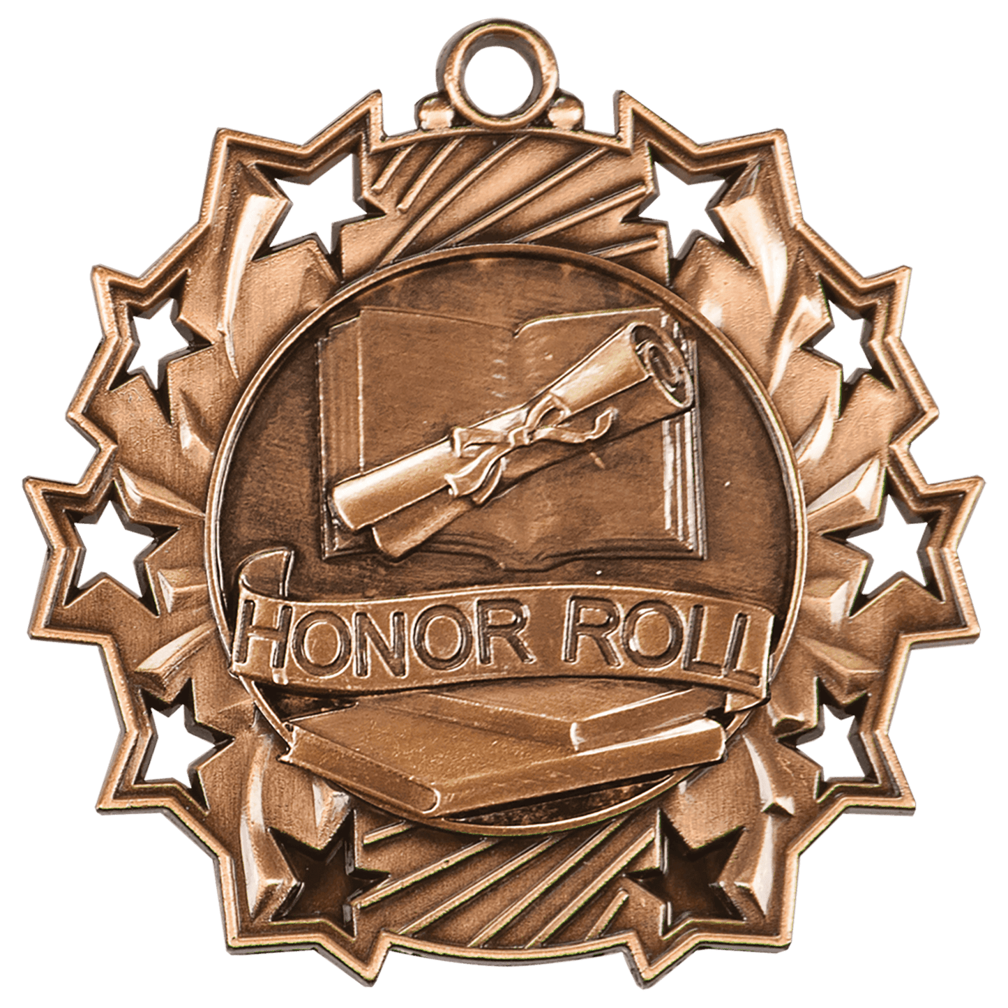 Antique Bronze Honor Roll Ten Star Medal - 2 1/4"