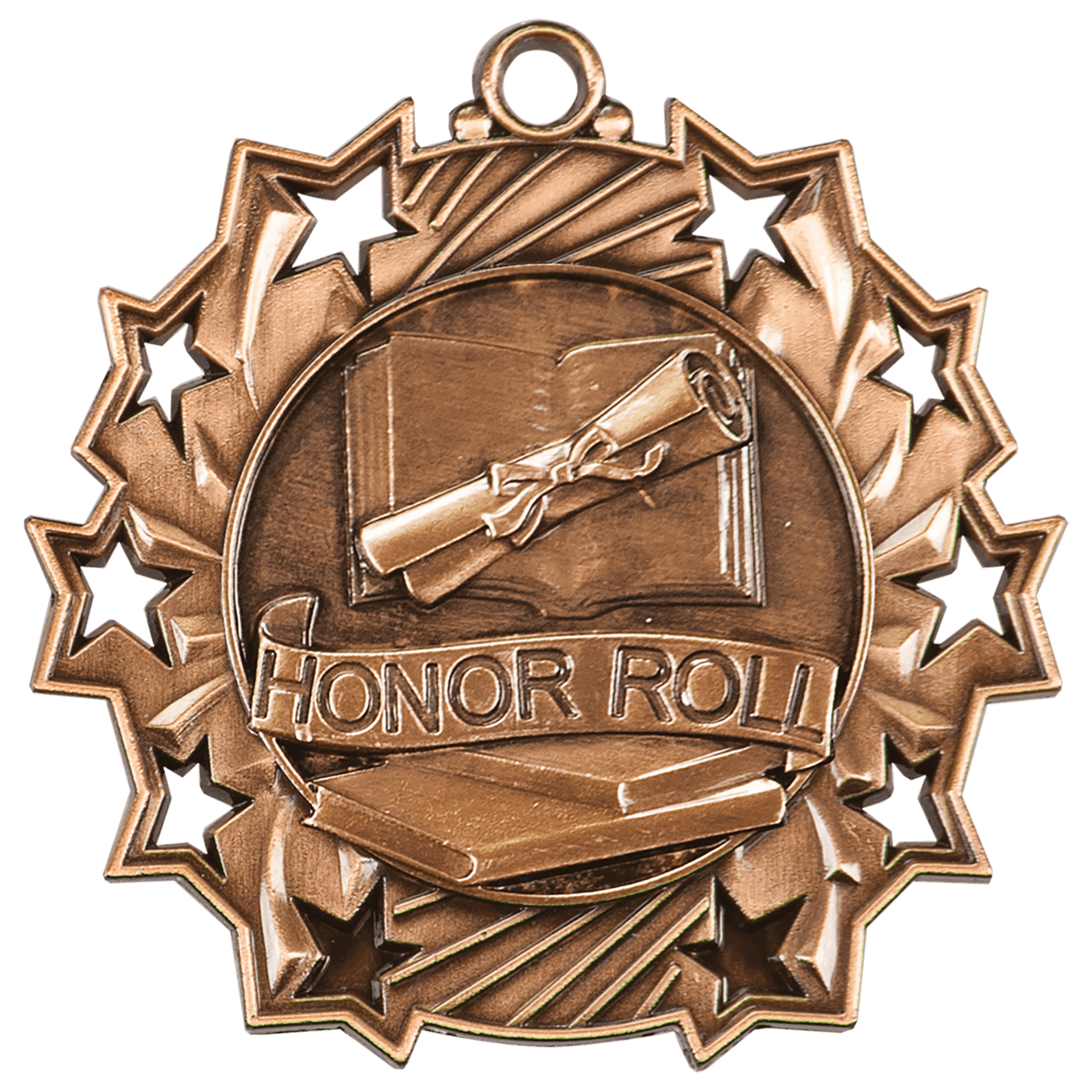 Antique Bronze Honor Roll Ten Star Medal - 2 1/4"