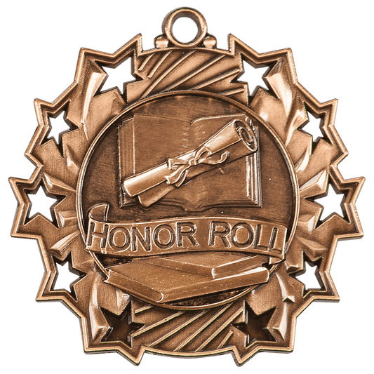 2 1/4" Antique Bronze Honor Roll Ten Star Medal