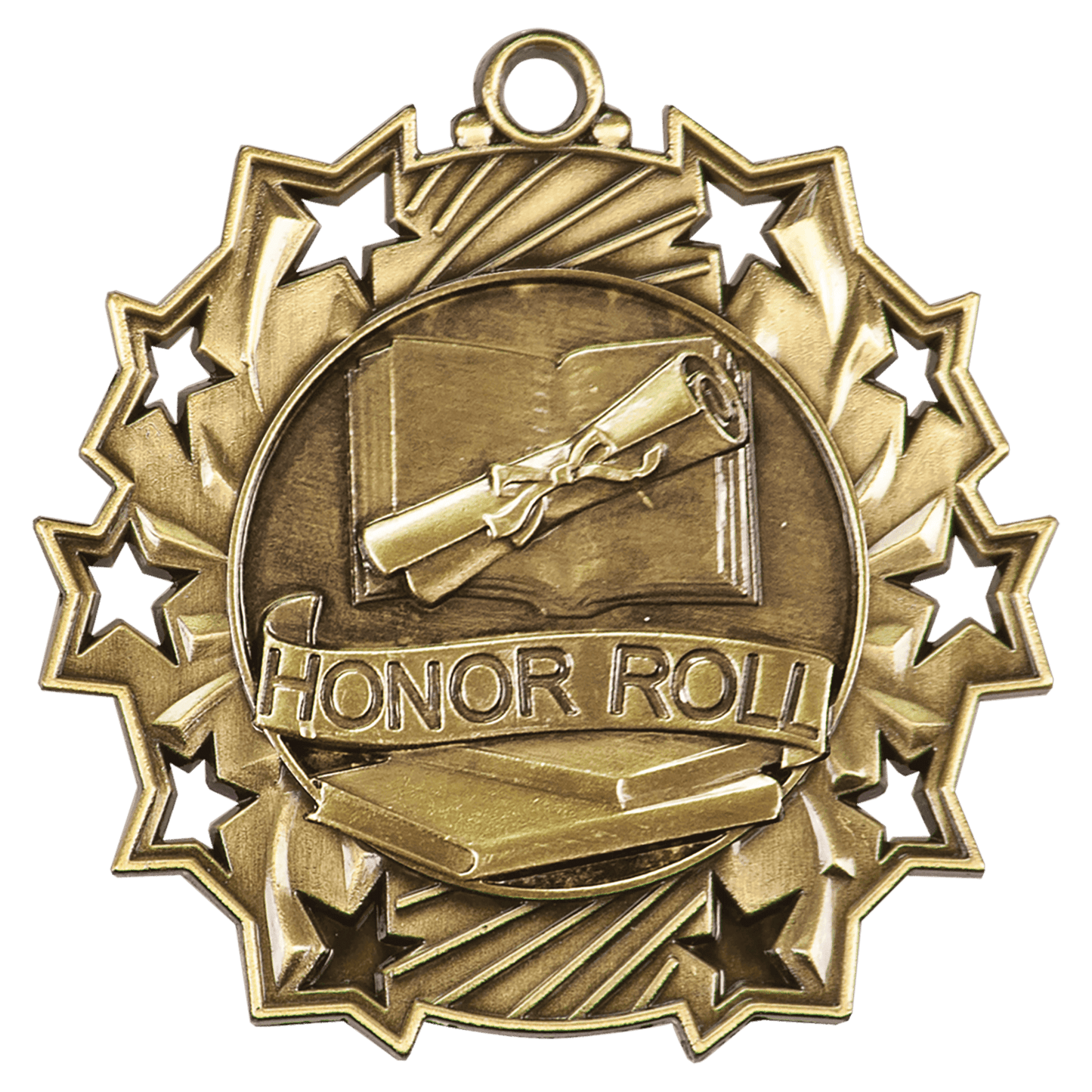 Antique Gold Honor Roll Ten Star Medal - 2 1/4"