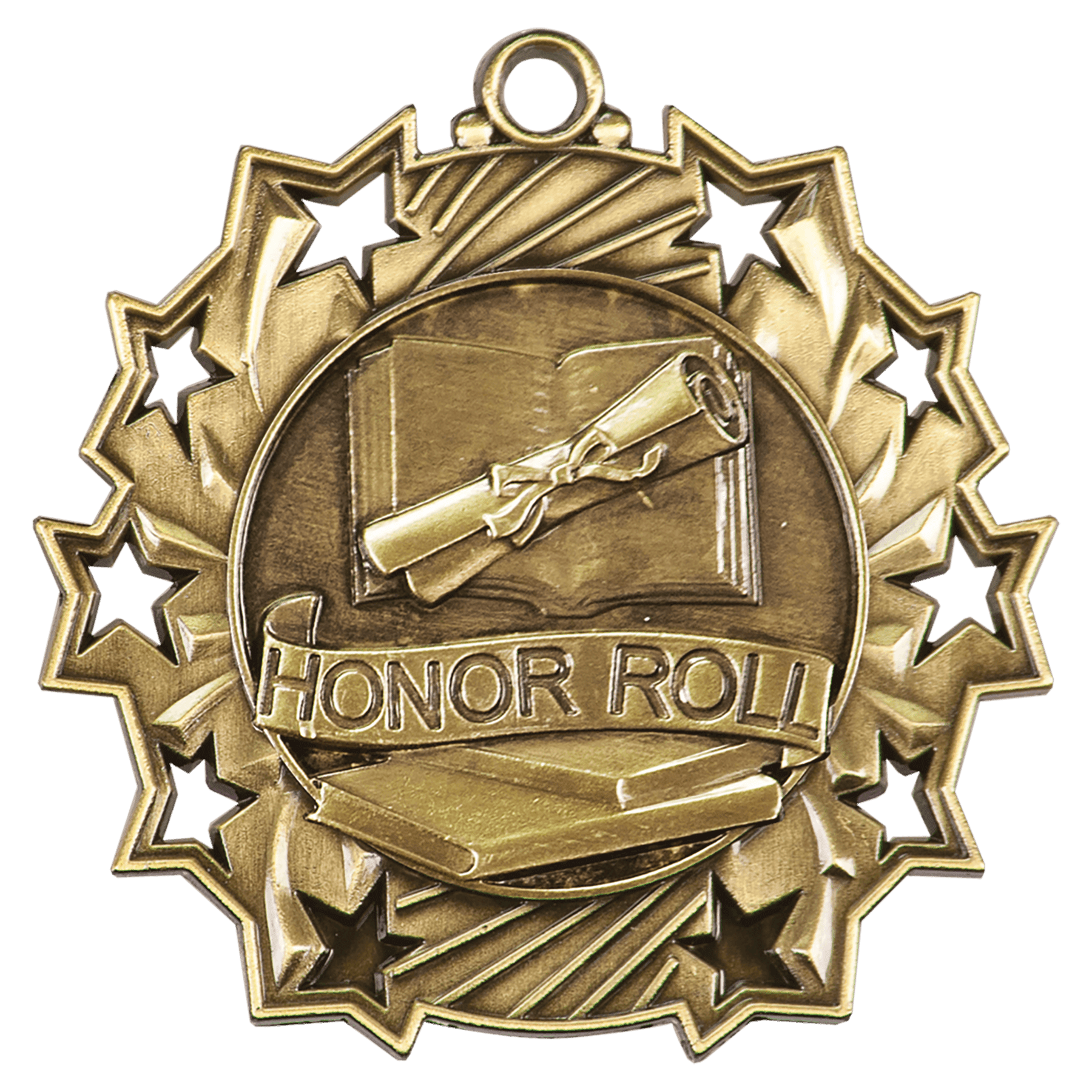 Antique Gold Honor Roll Ten Star Medal - 2 1/4"