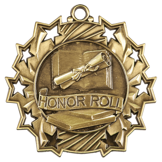 Antique Gold Honor Roll Ten Star Medal - 2 1/4"