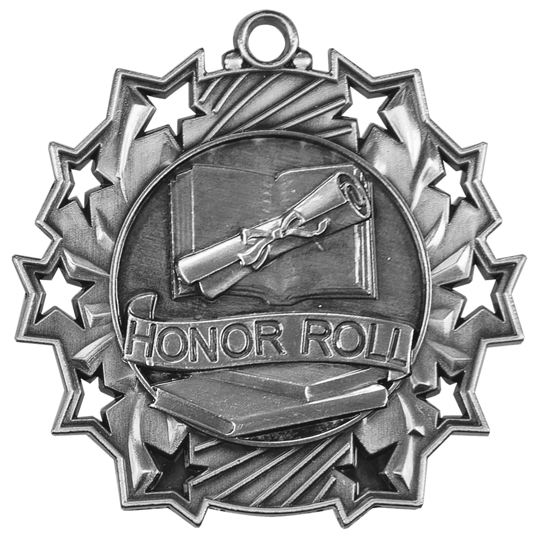 Antique Silver Honor Roll Ten Star Medal - 2 1/4"