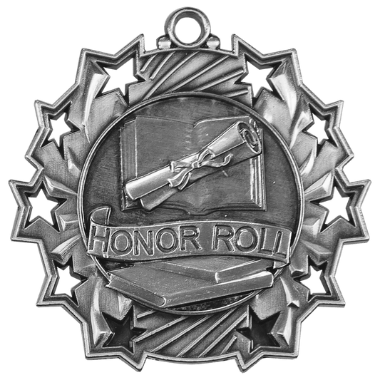 Antique Silver Honor Roll Ten Star Medal - 2 1/4"