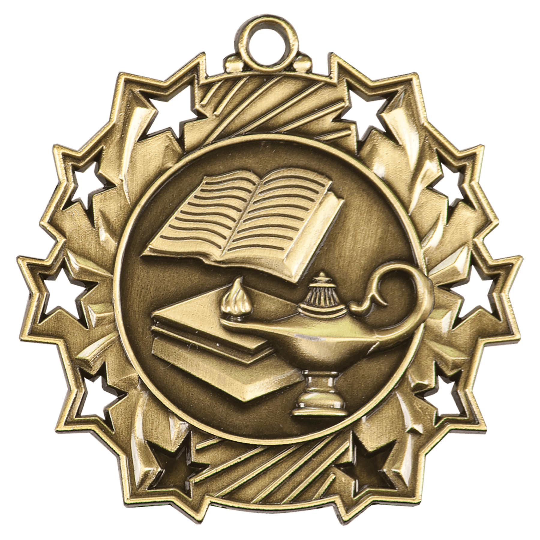 2 1/4" Antique Gold Lamp of Knowledge Ten Star Medal