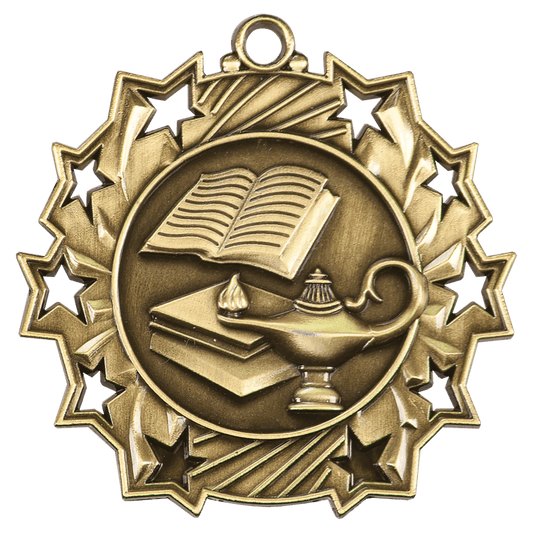 Antique Gold Lamp of Knowledge Ten Star Medal - 2 1/4"