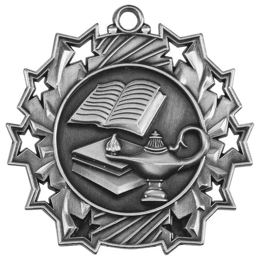 2 1/4" Antique Silver Lamp of Knowledge Ten Star Medal