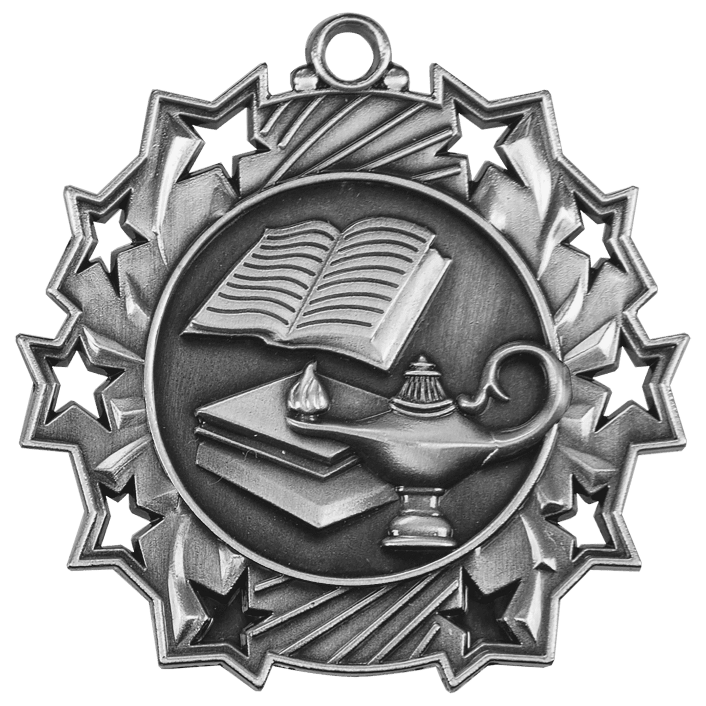 Antique Silver Lamp of Knowledge Ten Star Medal - 2 1/4"