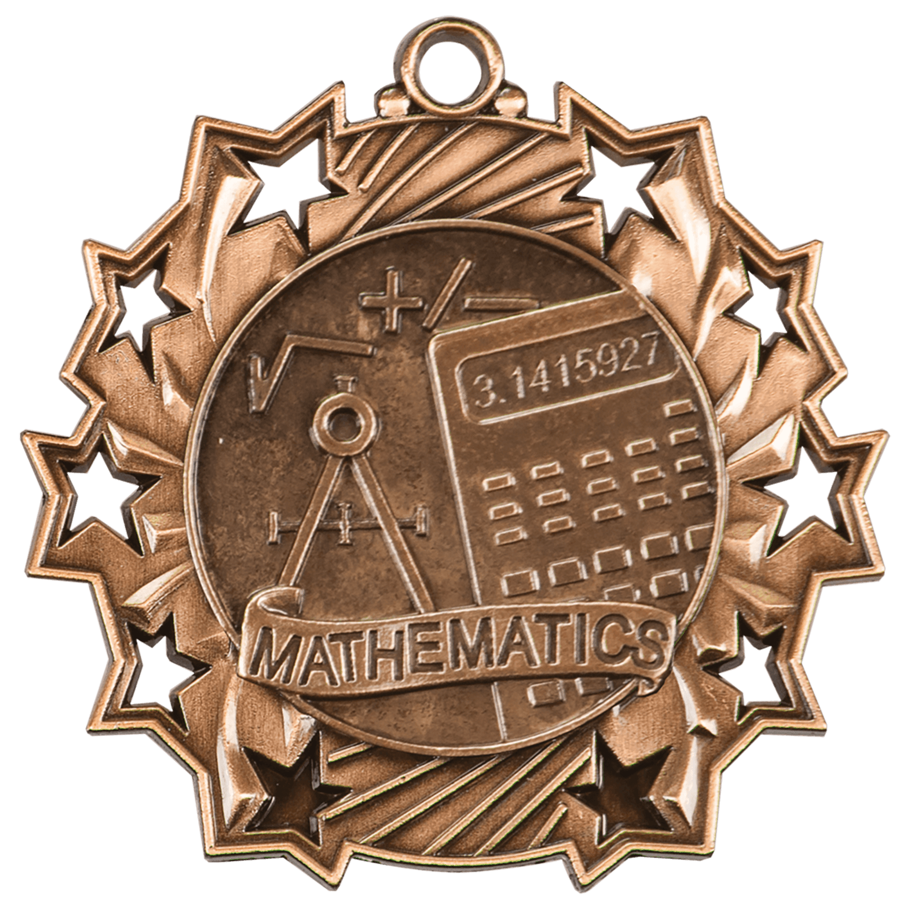 Antique Bronze Math Ten Star Medal - 2 1/4"