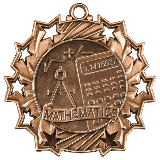 Antique Bronze Math Ten Star Medal - 2 1/4"
