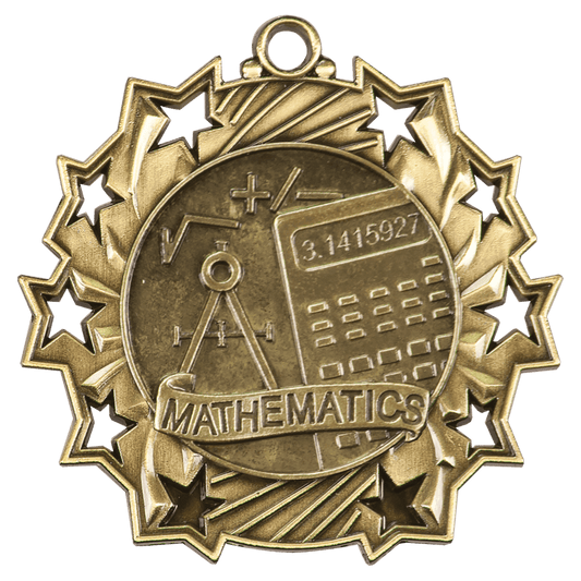 2 1/4" Antique Gold Math Ten Star Medal