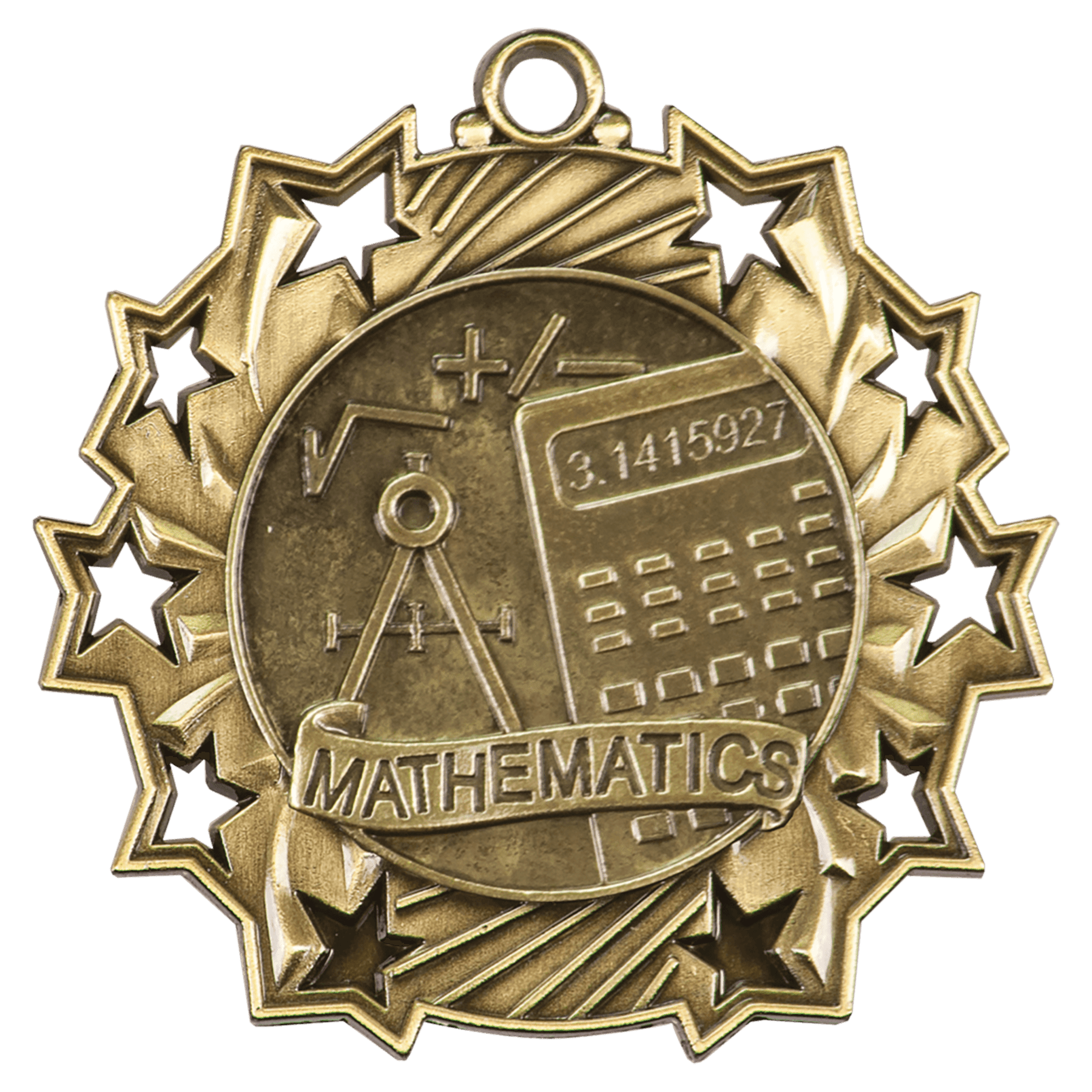 Antique Gold Math Ten Star Medal - 2 1/4"