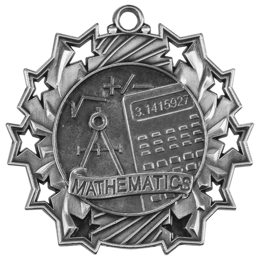 2 1/4" Antique Silver Math Ten Star Medal