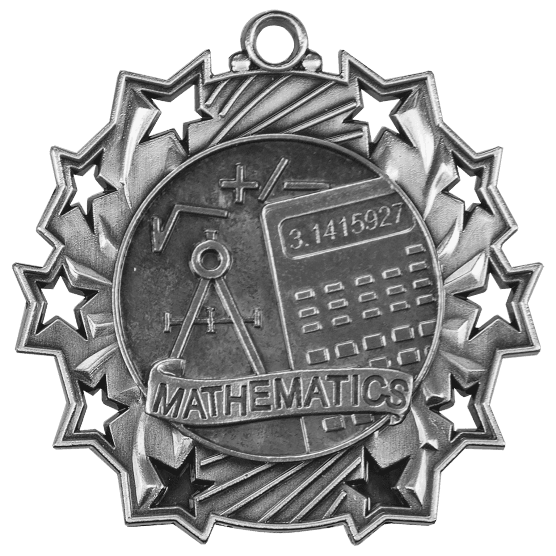 Antique Silver Math Ten Star Medal - 2 1/4"