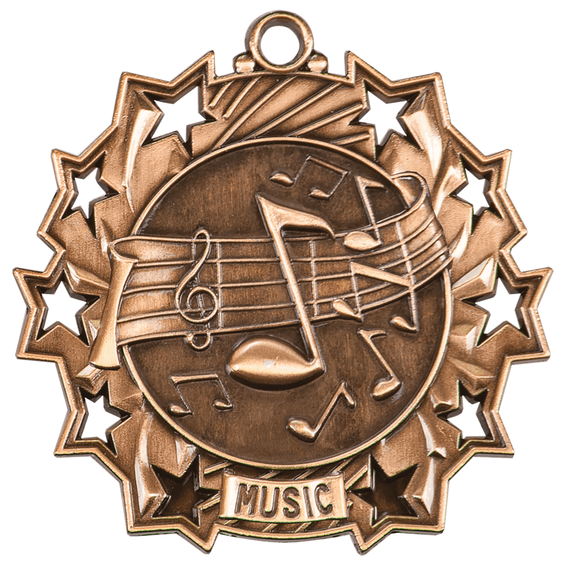 Antique Bronze Music Ten Star Medal - 2 1/4"