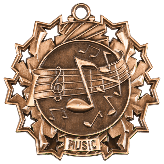 Antique Bronze Music Ten Star Medal - 2 1/4"