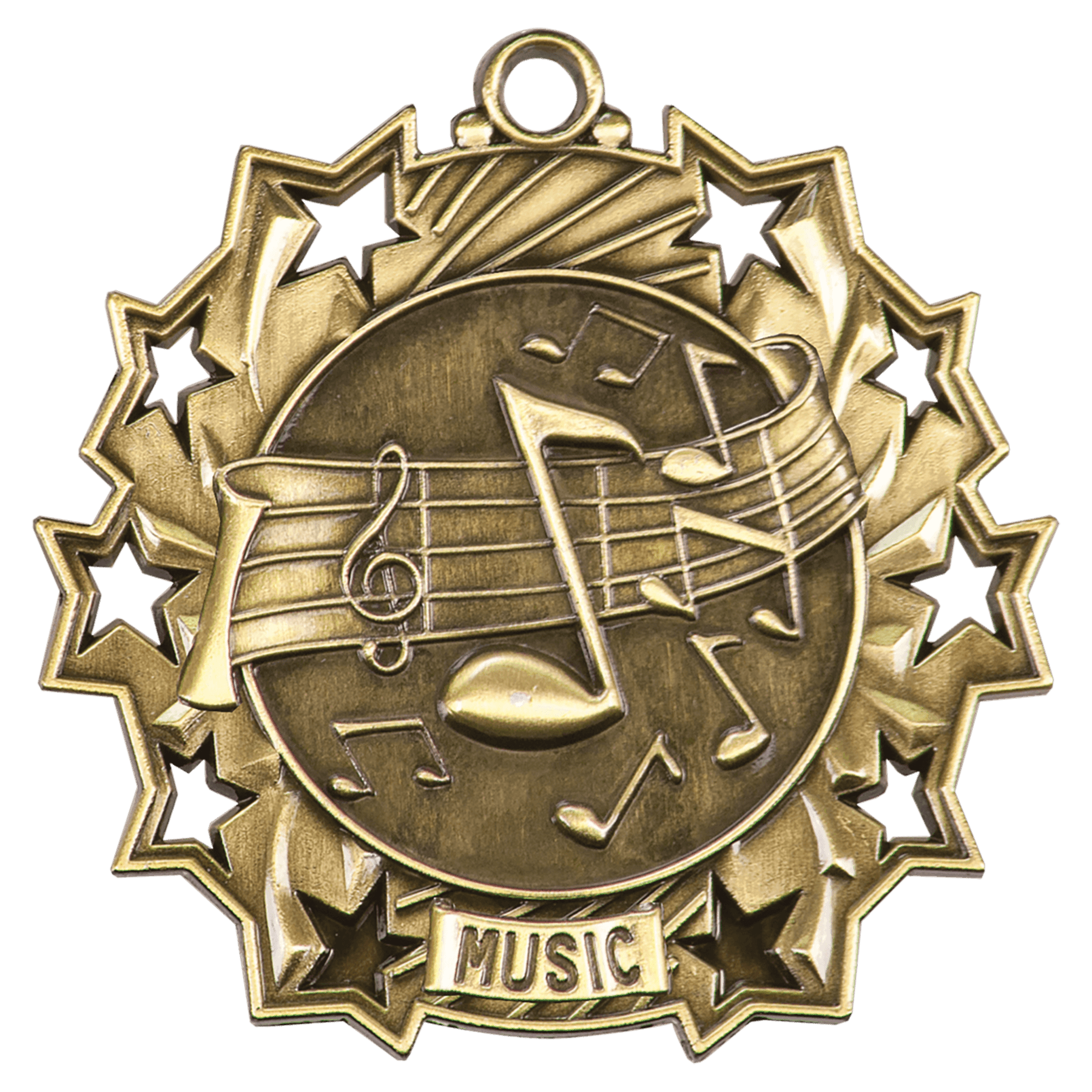 Antique Gold Music Ten Star Medal - 2 1/4"