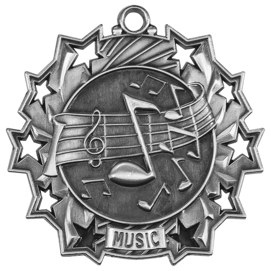 2 1/4" Antique Silver Music Ten Star Medal