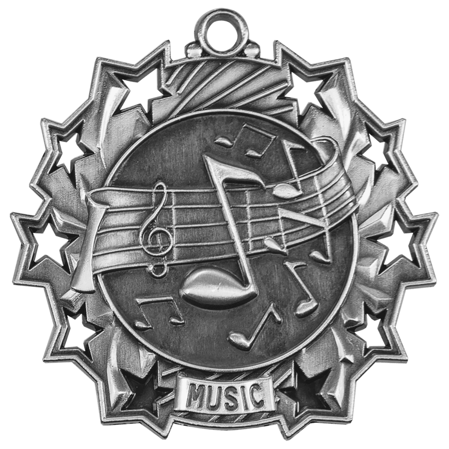 Antique Silver Music Ten Star Medal - 2 1/4"