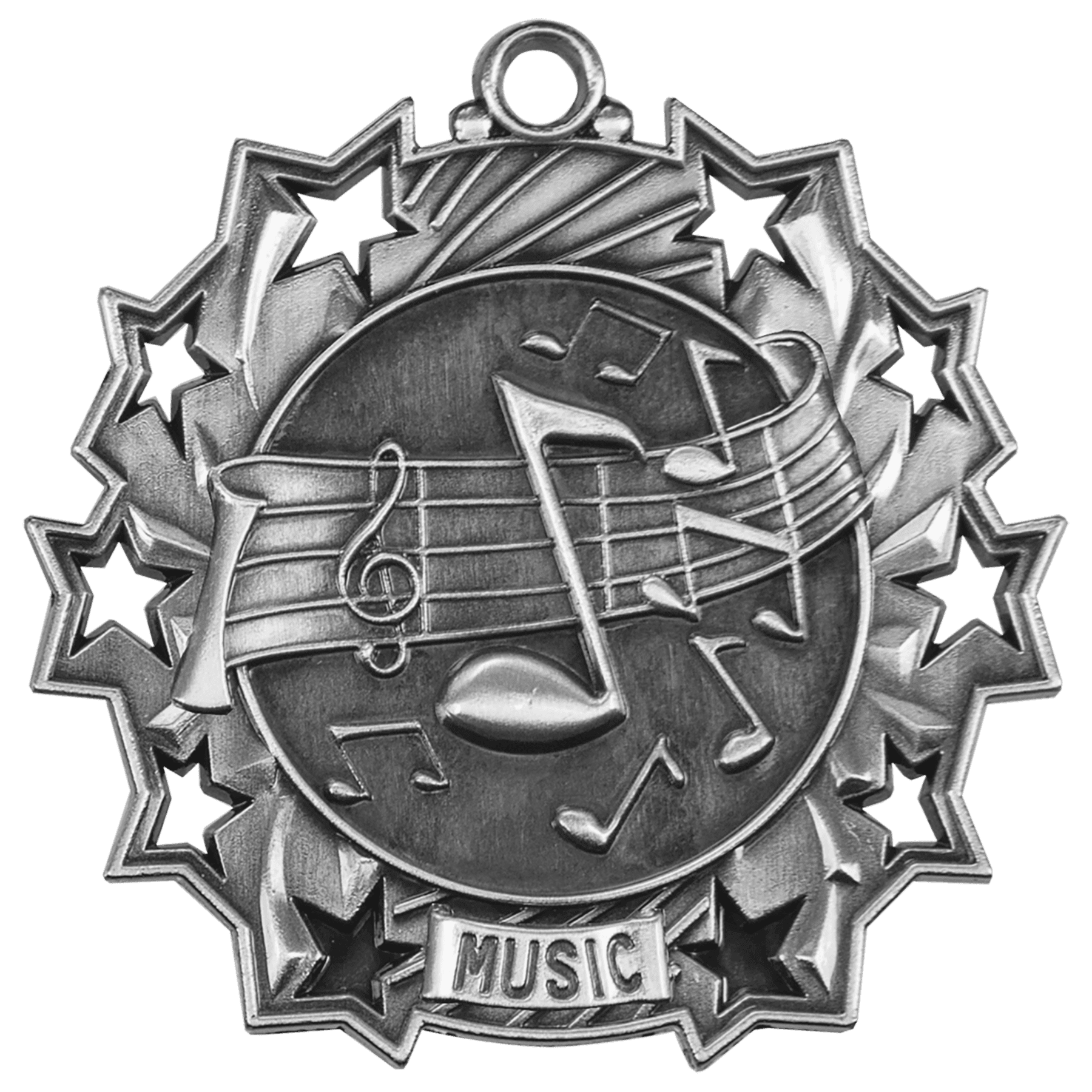 Antique Silver Music Ten Star Medal - 2 1/4"