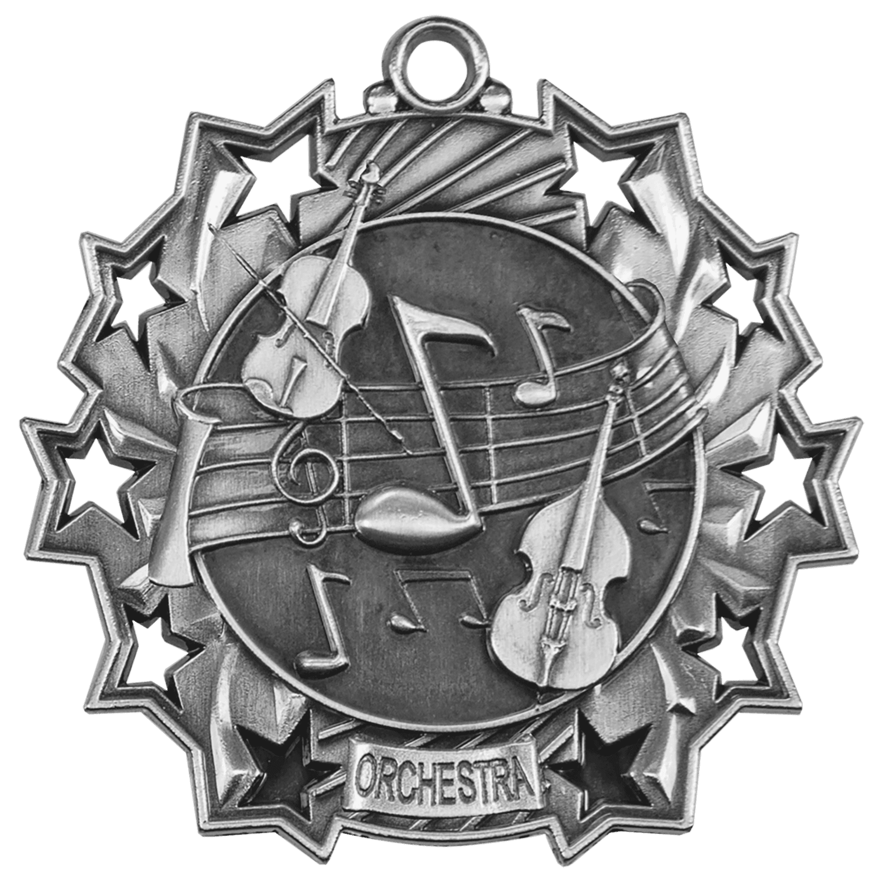 Antique Silver Orchestra Ten Star Medal - 2 1/4"