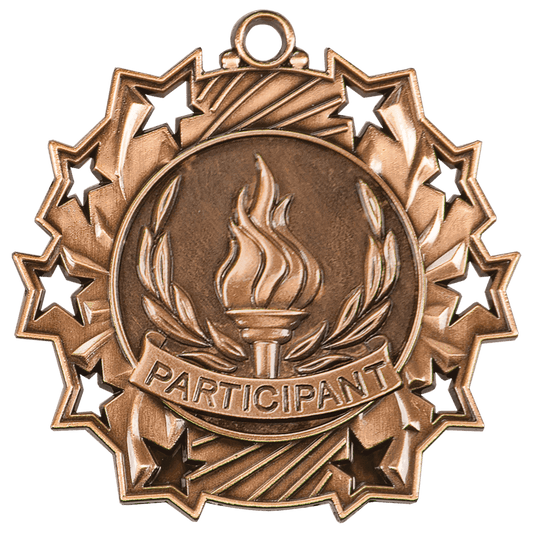Antique Bronze Participant Ten Star Medal - 2 1/4"