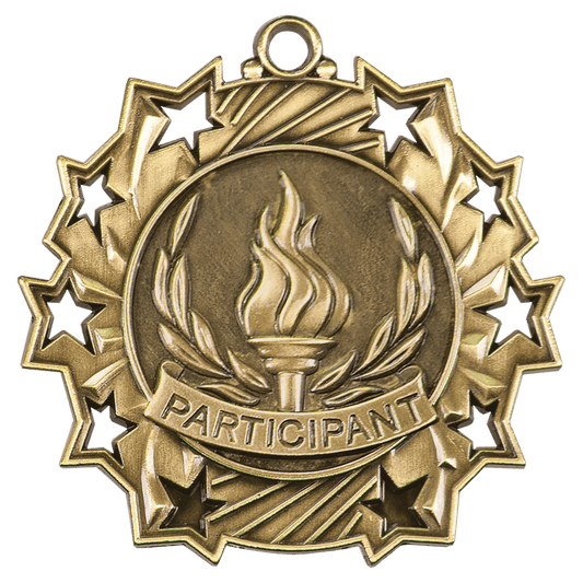 Antique Gold Participant Ten Star Medal - 2 1/4"