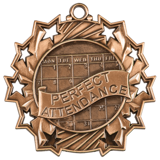 2 1/4" Antique Bronze Perfect Attendance Ten Star Medal