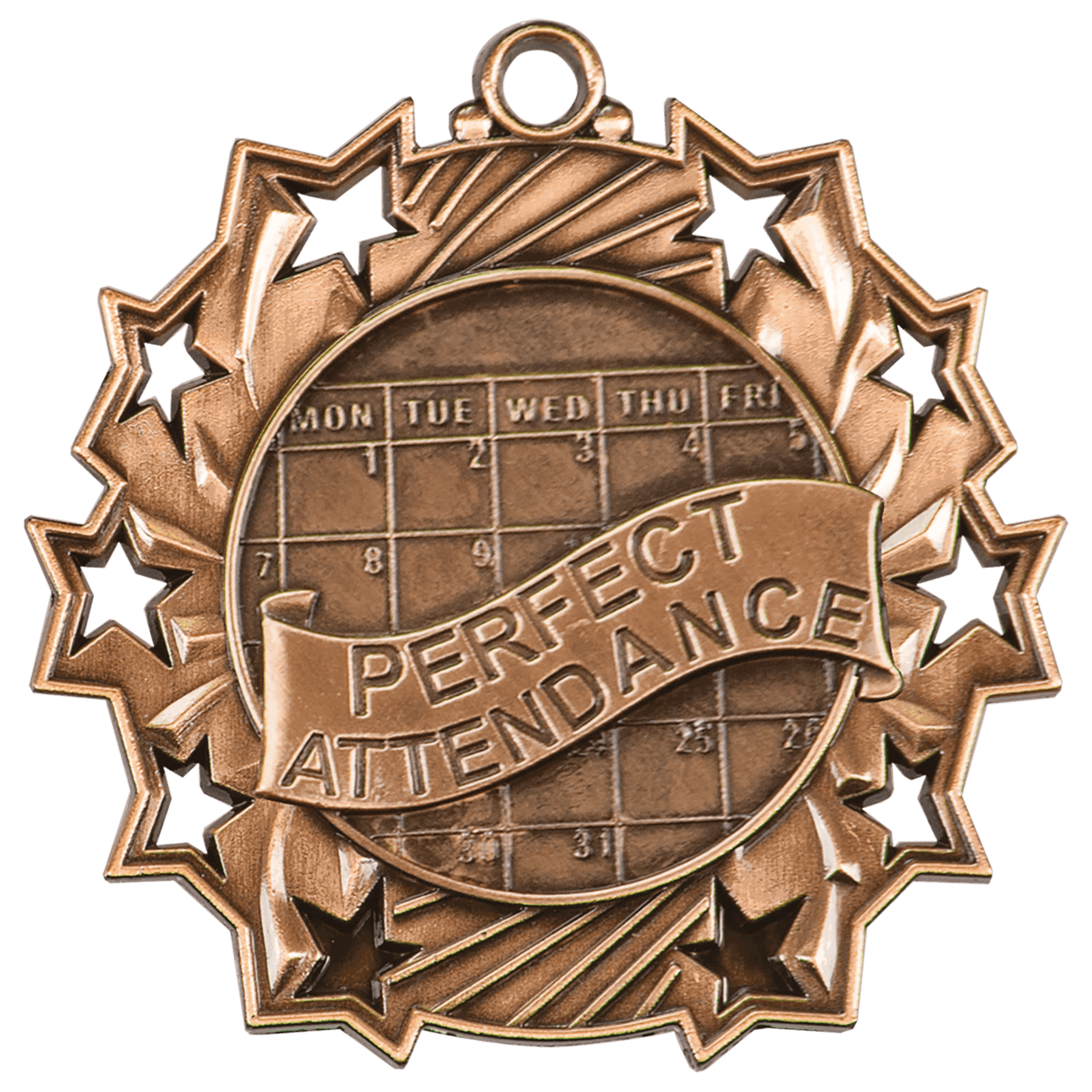 Antique Bronze Perfect Attendance Ten Star Medal - 2 1/4"