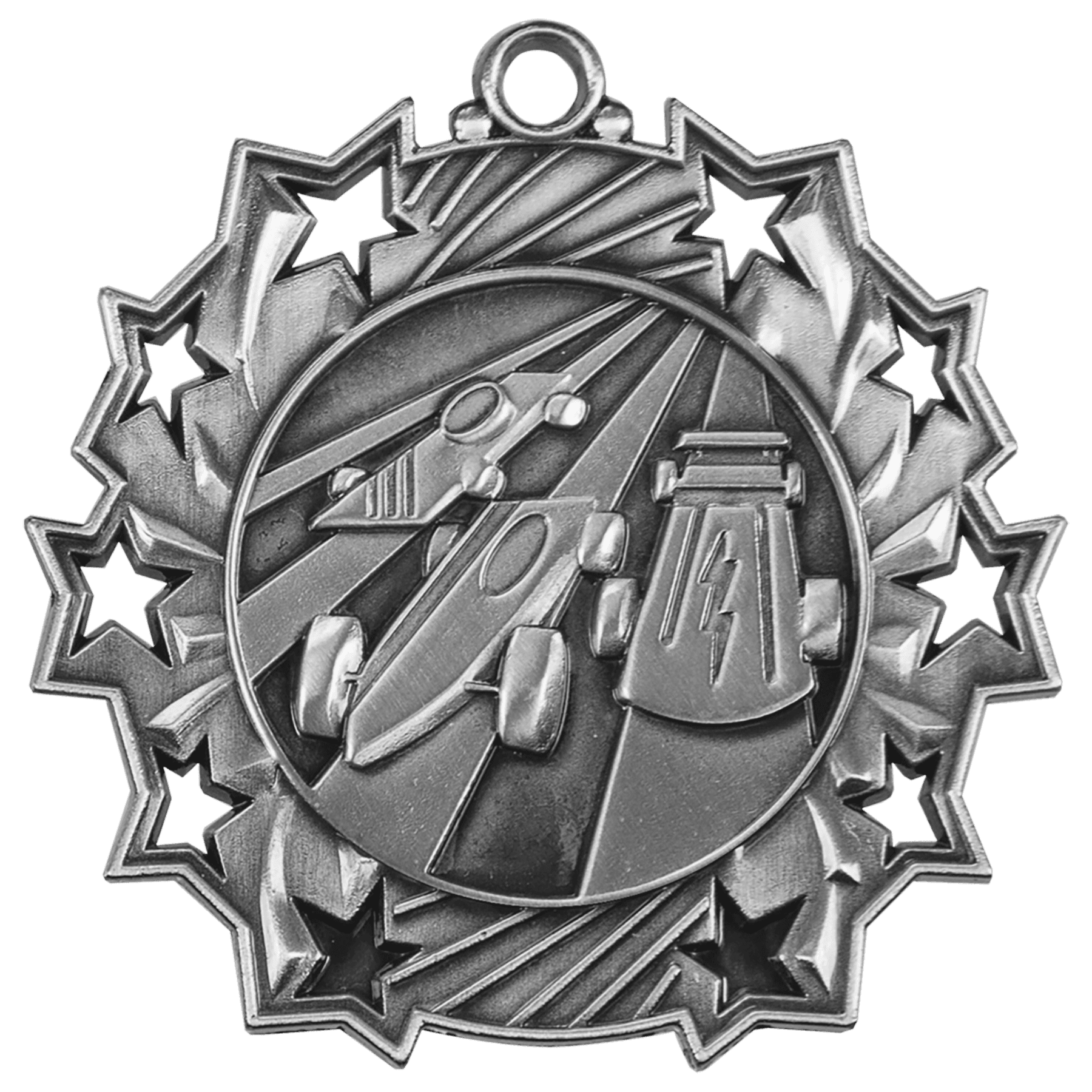 Antique Silver Pinewood Derby Ten Star Medal - 2 1/4"