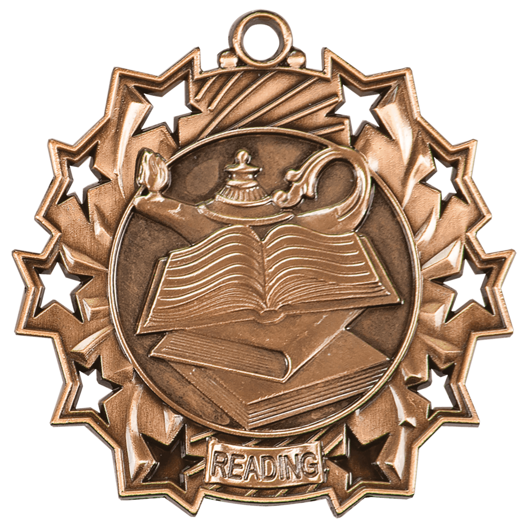 Antique Bronze Reading Ten Star Medal - 2 1/4"