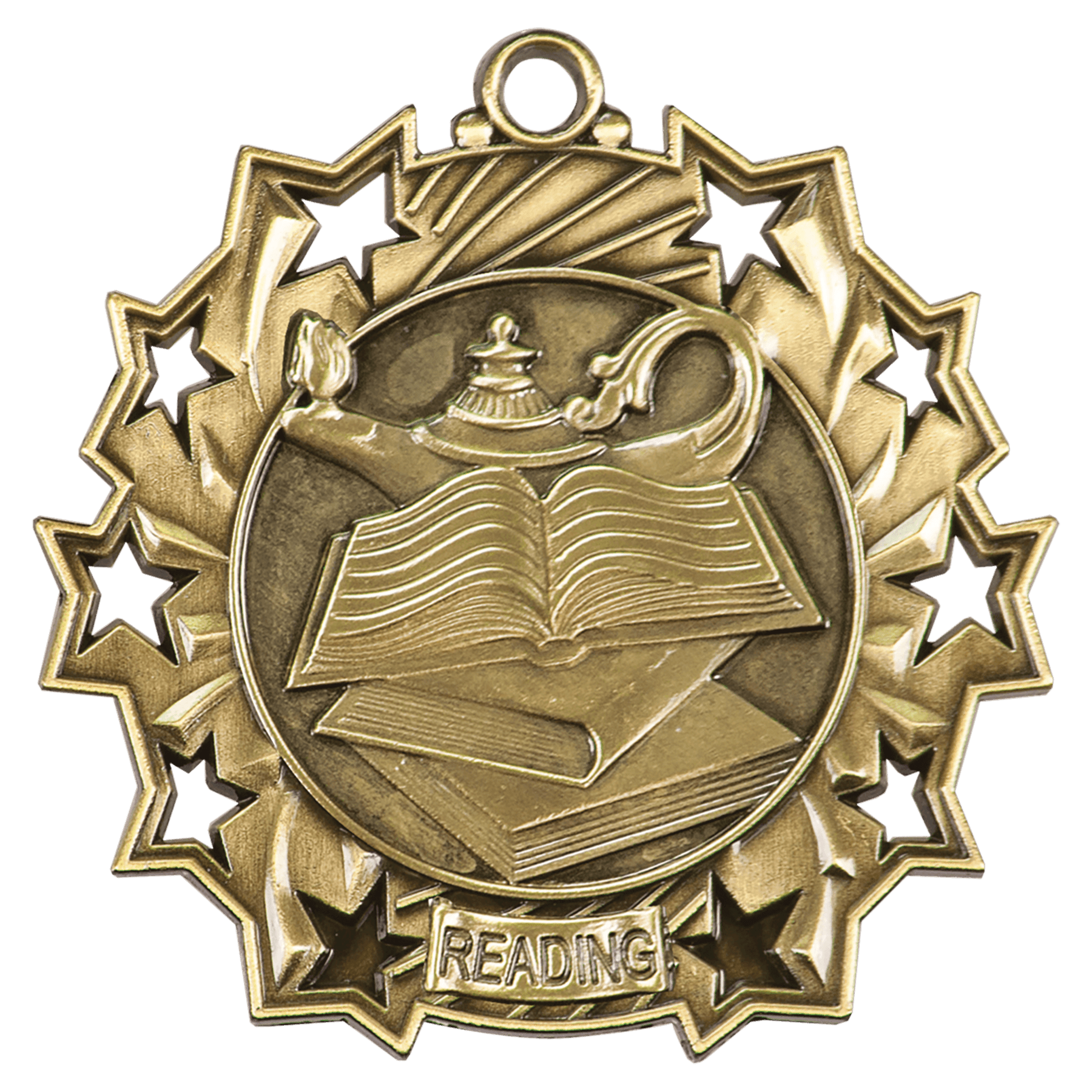 Antique Gold Reading Ten Star Medal - 2 1/4"