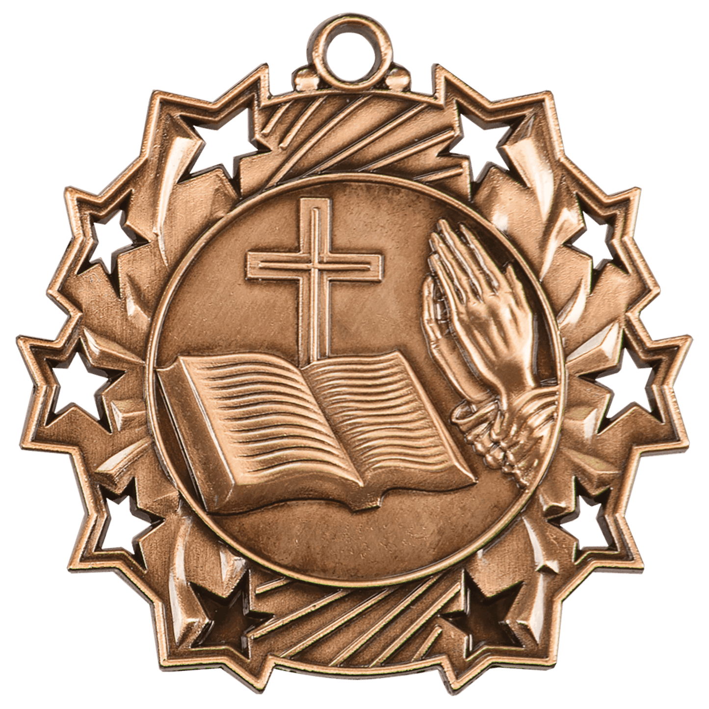 2 1/4" Antique Bronze Religious Ten Star Medal