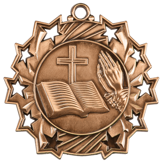 2 1/4" Antique Bronze Religious Ten Star Medal