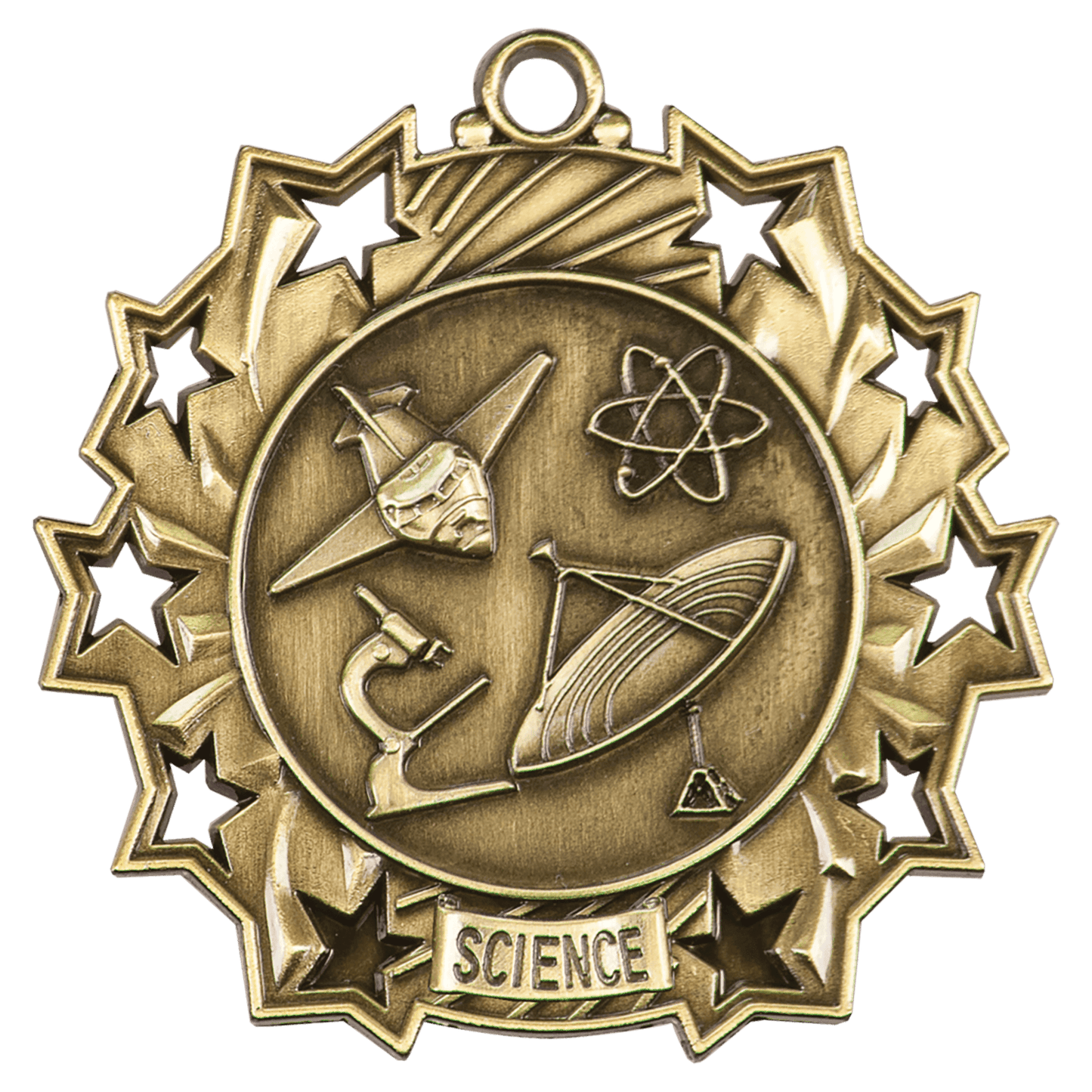 Antique Gold Science Ten Star Medal - 2 1/4"