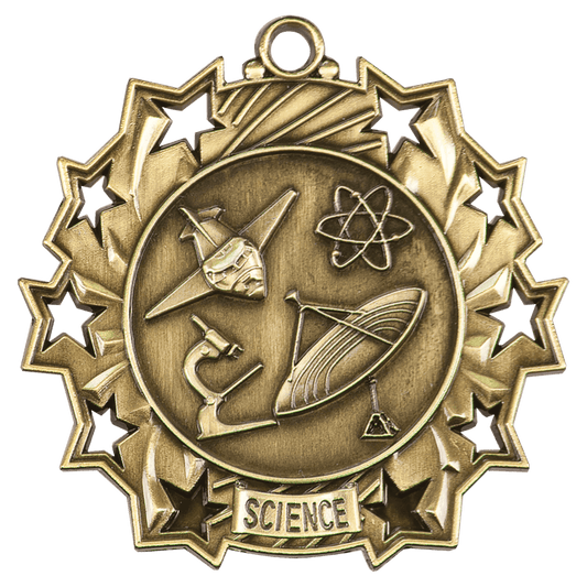 Antique Gold Science Ten Star Medal - 2 1/4"