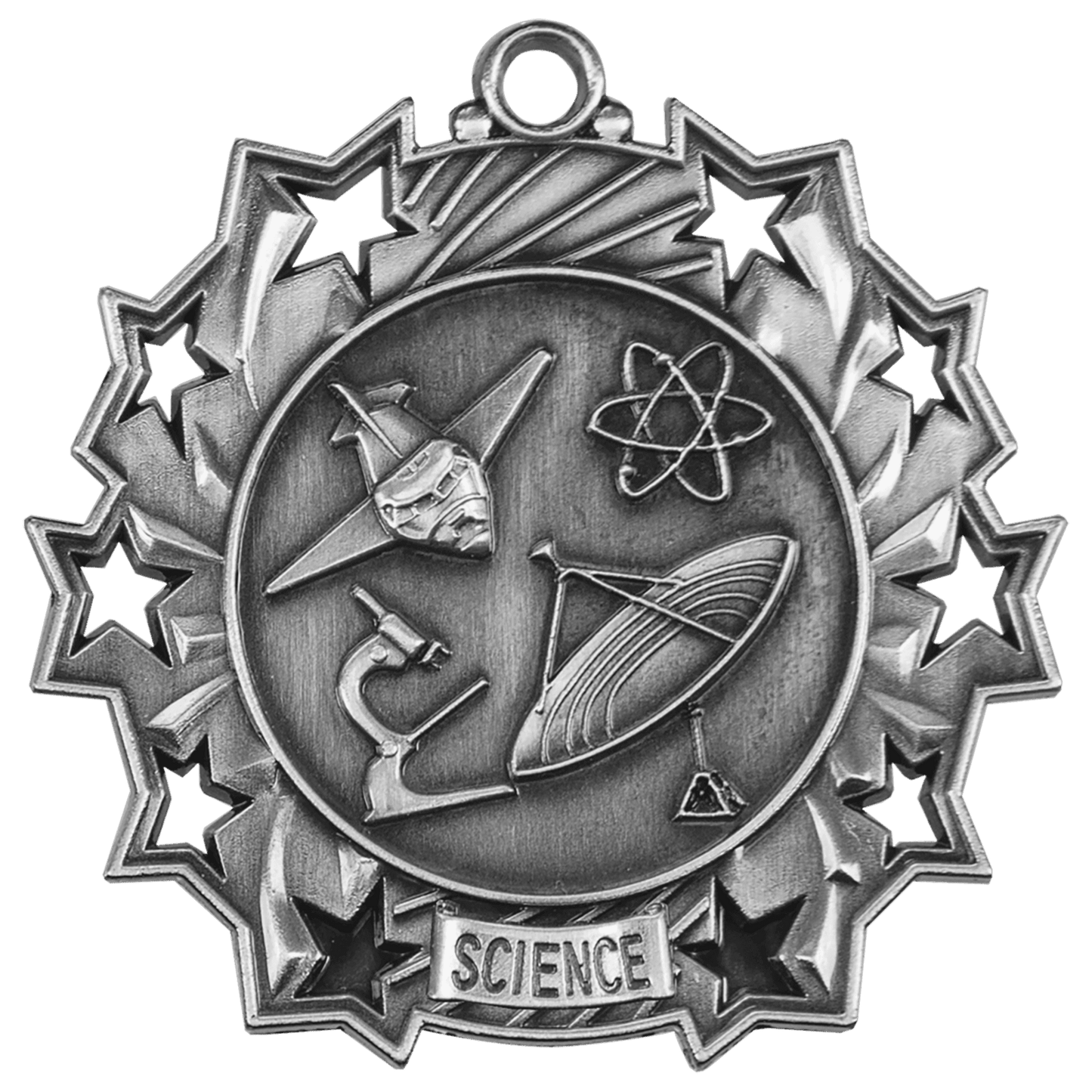 2 1/4" Antique Silver Science Ten Star Medal