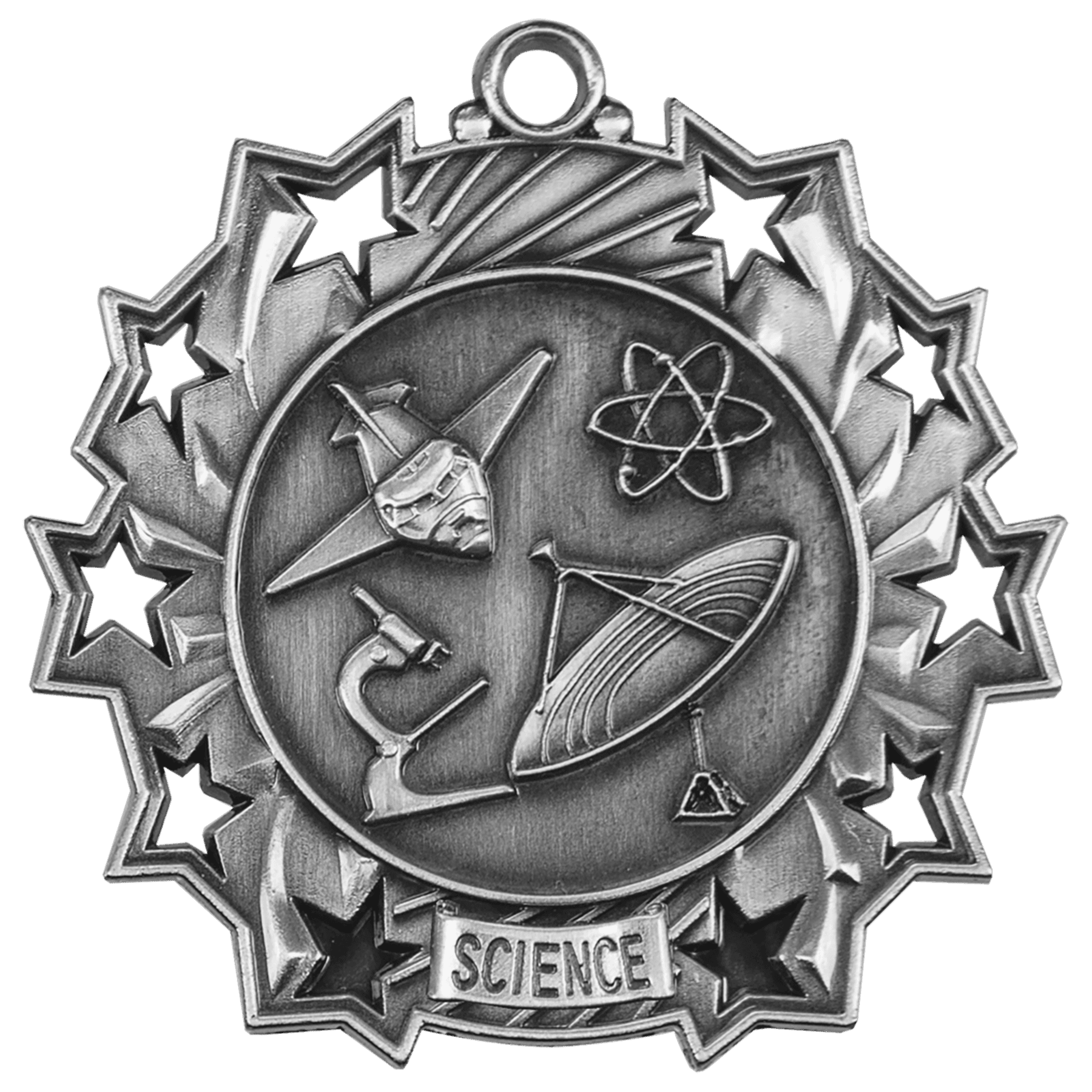 Antique Silver Science Ten Star Medal - 2 1/4"