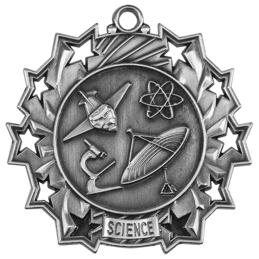 Antique Silver Science Ten Star Medal - 2 1/4"