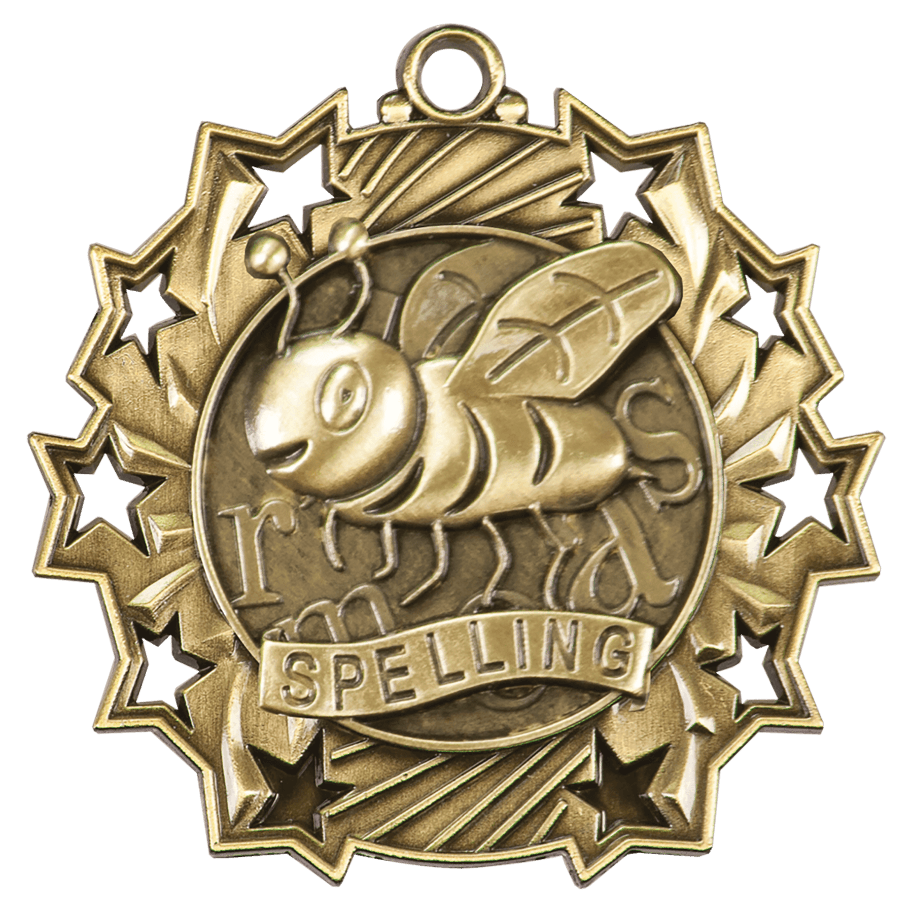 2 1/4" Antique Gold Spelling Ten Star Medal