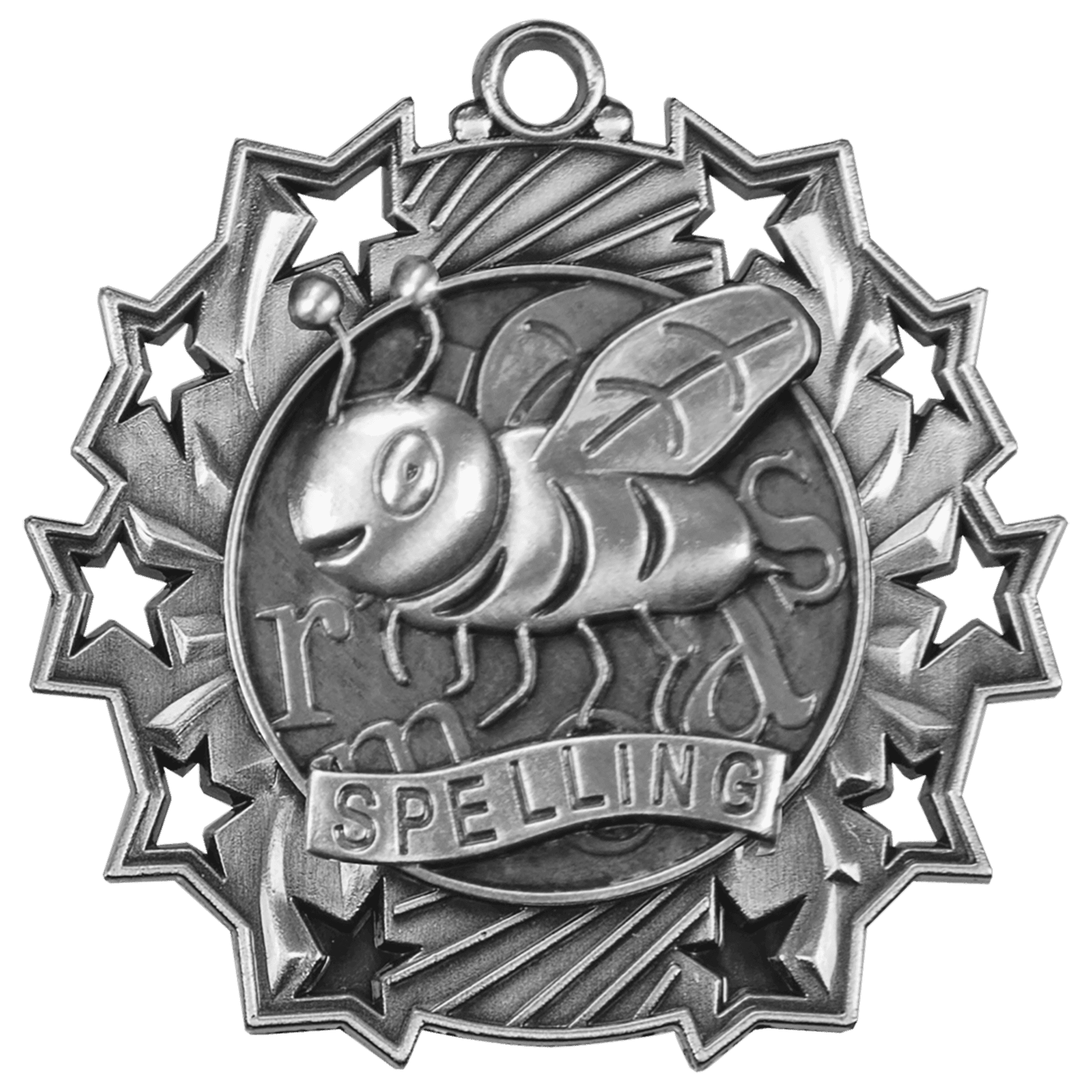 2 1/4" Antique Silver Spelling Ten Star Medal