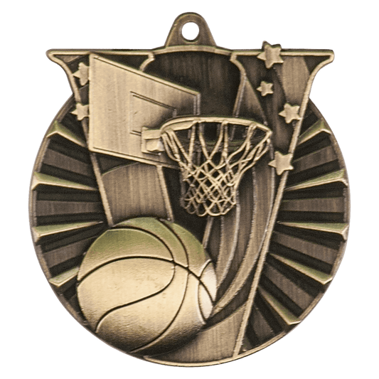 Antique Gold Basketball Victory Medal - 2"