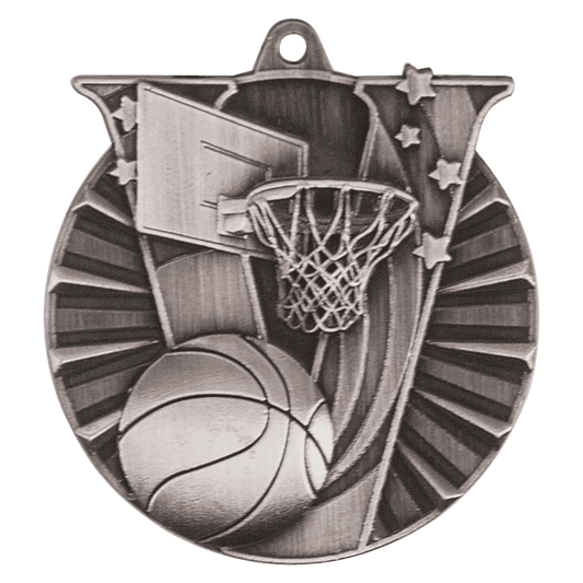 Antique Silver Basketball Victory Medal - 2"