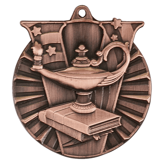 2" Antique Bronze Lamp of Knowledge Victory Medal