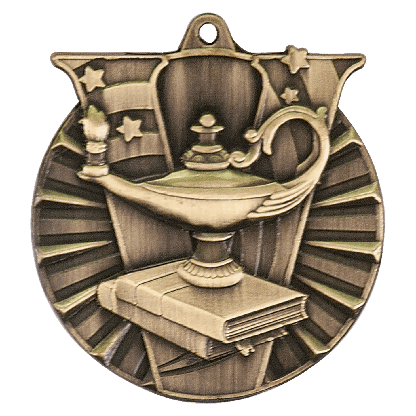 Antique Gold Lamp of Knowledge Victory Medal - 2"
