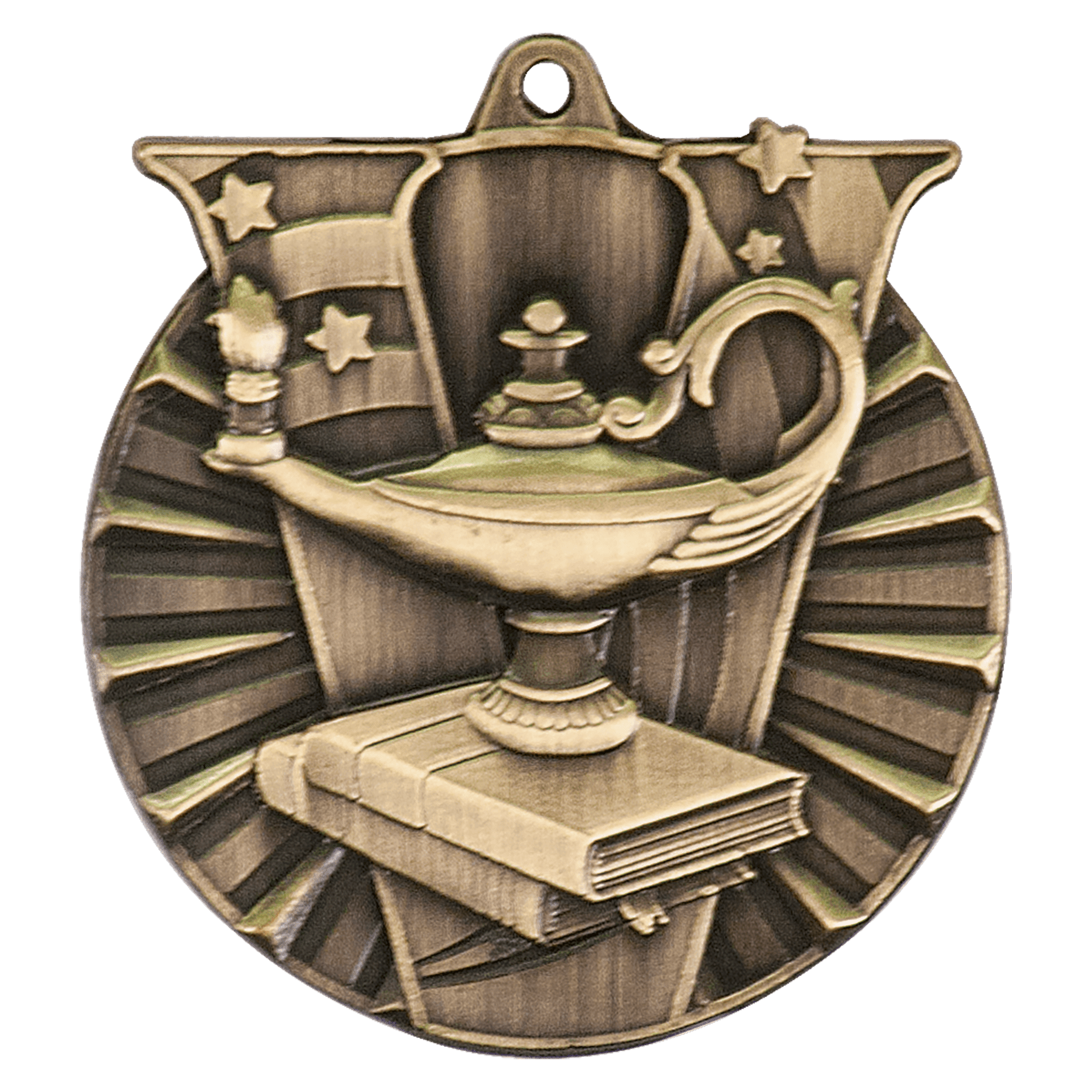 Antique Gold Lamp of Knowledge Victory Medal - 2"