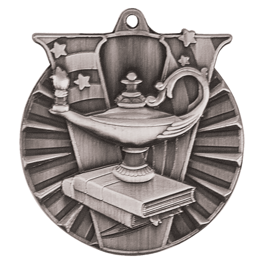 2" Antique Silver Lamp of Knowledge Victory Medal
